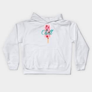 Chill Raspberry Popsicle Ice Cream on Stick with Teal Writing Kids Hoodie